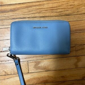Michael Kors Sky Blue Zip-Around Wristlet